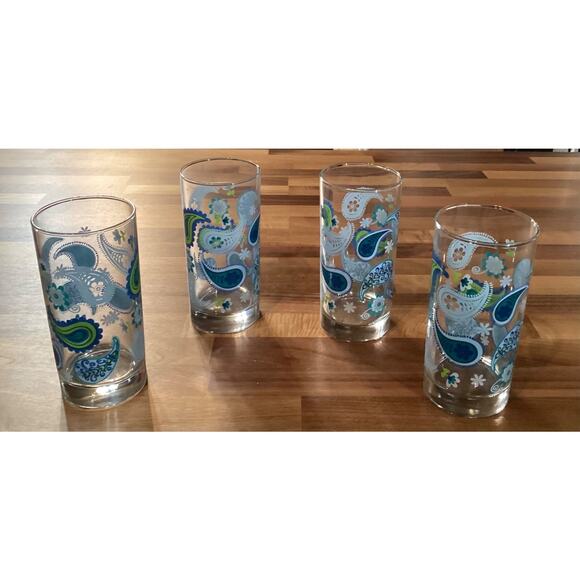 CRISA Libbey Blue Green Paisley Drinking Glass Tumblers 6” Tall Set Of 4 - Picture 6 of 10